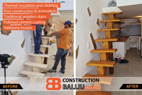 Wooden stairs for houses in the Cyclades, Milos, Craftsman for traditional wooden stairs in the Cyclades, Milos, Traditional wooden railings for stairs in Milos, Restoration of wooden stairs in the Cyclades, Triavasolo